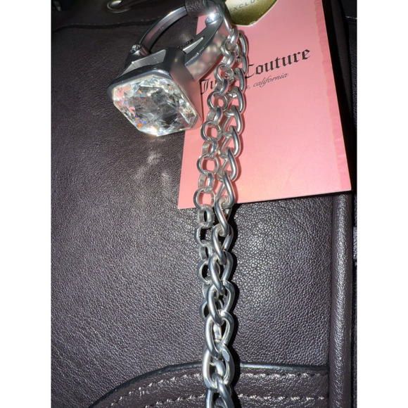 Juicy Couture Chocolate Brown Tote Bag Crystal Crown Logo Bling Shoulder Purse - Picture 4 of 5